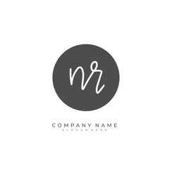 Handwritten initial letter N R NR for identity and logo. Vector logo template with handwriting and signature style.