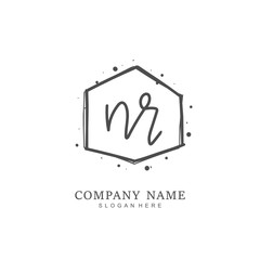 Handwritten initial letter N R NR for identity and logo. Vector logo template with handwriting and signature style.