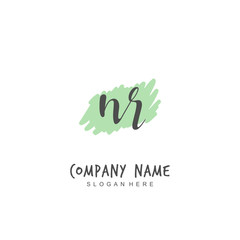 Handwritten initial letter N R NR for identity and logo. Vector logo template with handwriting and signature style.