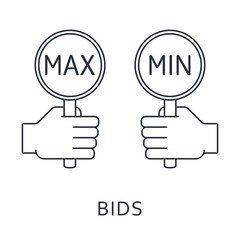 Set of vector linear icons maximum and minimum bids.