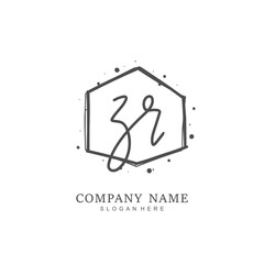 Handwritten initial letter Z R ZR for identity and logo. Vector logo template with handwriting and signature style.