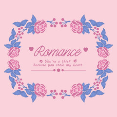 Romance invitation card Design, with elegant pattern of leaf and floral frame. Vector