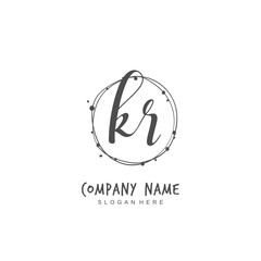 Handwritten initial letter K R KR for identity and logo. Vector logo template with handwriting and signature style.