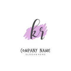 Handwritten initial letter K R KR for identity and logo. Vector logo template with handwriting and signature style.