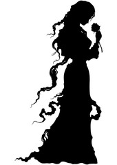 Fantasy romantic woman with a flower/ Silhouette romantic fantasy girl with a flower - obrazy, fototapety, plakaty