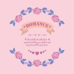 Elegant frame, with flower and leaf ornate, for romance greeting card template design. Vector