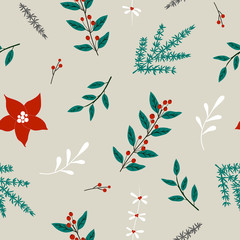 Christmas seamless pattern with winter decorative elements