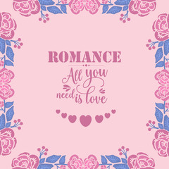 Romance invitation card decorative, with seamless leaf and floral frame. Vector