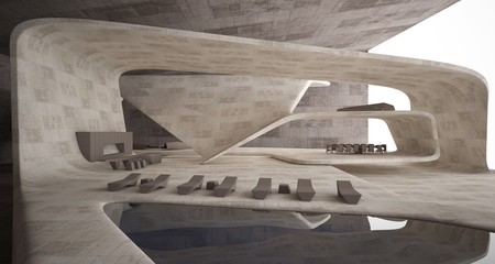 Abstract architectural concrete interior of a minimalist house. 3D illustration and rendering.