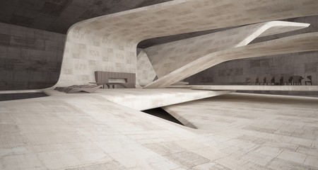 Abstract architectural concrete interior of a minimalist house. 3D illustration and rendering.