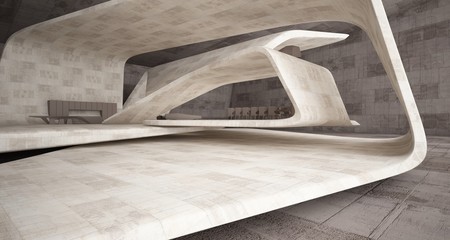 Abstract architectural concrete interior of a minimalist house. 3D illustration and rendering.