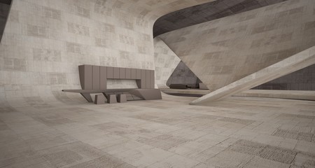 Fototapeta na wymiar Abstract architectural concrete interior of a minimalist house. 3D illustration and rendering.