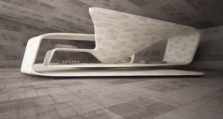 Abstract architectural concrete interior of a minimalist house. 3D illustration and rendering.