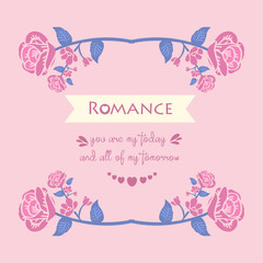 Elegant Pattern of leaf and pink floral frame, for seamless romance card design. Vector