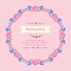 Elegant Pattern of leaf and pink floral frame, for seamless romance card design. Vector