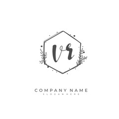 Handwritten initial letter V R VR for identity and logo. Vector logo template with handwriting and signature style.