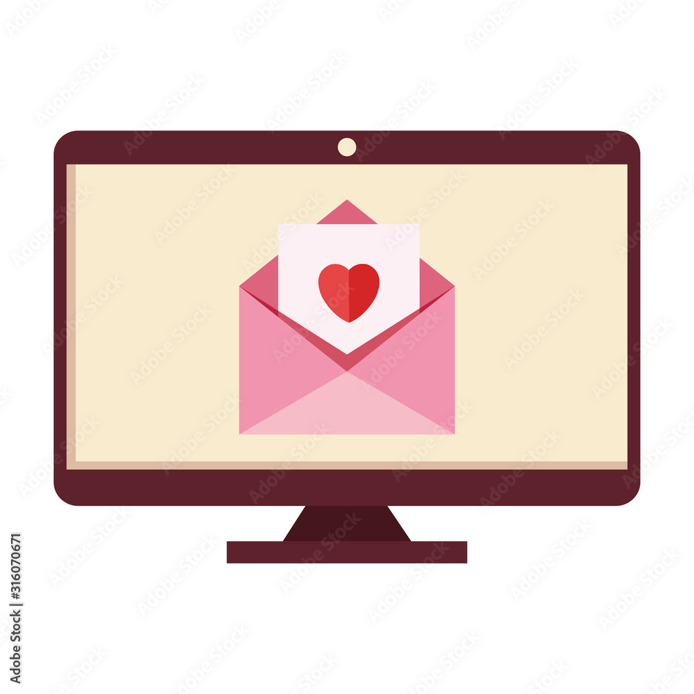 Poster computer and envelope with heart isolated icon