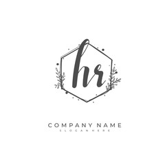 Handwritten initial letter H R HR for identity and logo. Vector logo template with handwriting and signature style.