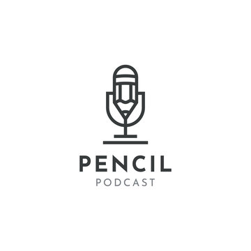 Mic Pencil Microphone Conference Journalist Podcast Radio logo design