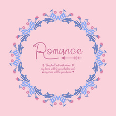 Decoration of leaf and floral frame isolated on pink background, for romance day greeting card design. Vector
