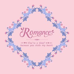 Seamless pattern of leaf and pink flower frame, for romance greeting card template. Vector