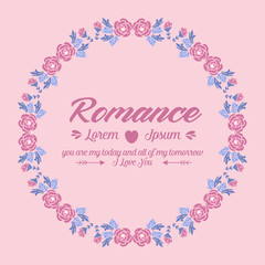 Decoration for romance invitation card, with beautiful leaf and pink wreath frame. Vector