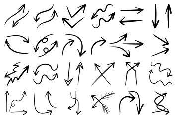 Hand drawn arrow vector icons set. sketch arrow design for business plan and education.