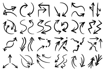 Hand drawn arrow vector icons set. sketch arrow design for business plan and education.
