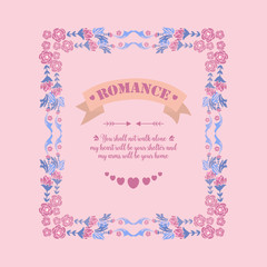 Greeting card design for romance day celebration, with elegant ornate of leaf and flower frame. Vector