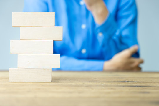 Blank Wooden Block With Business People