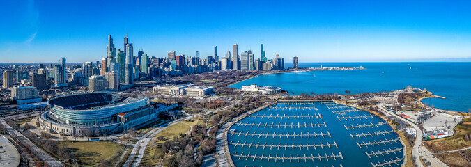 Panoramic shot of Chicago skyline - obrazy, fototapety, plakaty