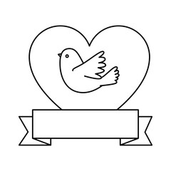 cute dove with heart and ribbon