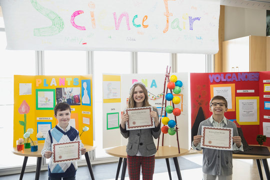 Elementary Students With Awards At Science Fair