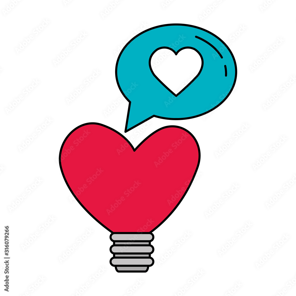 Poster light bulb in shape heart with speech bubble