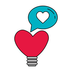 light bulb in shape heart with speech bubble