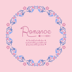 Antique card design, with beautiful pink wreath frame, for romance greeting card concept. Vector