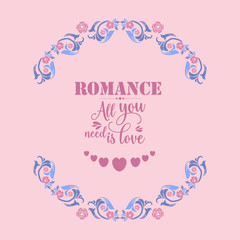 Antique card design, with beautiful pink wreath frame, for romance greeting card concept. Vector