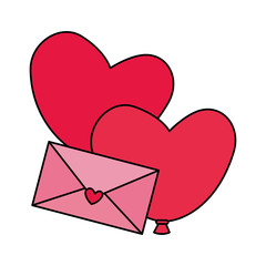 envelope with balloons helium in heart shape