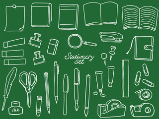 Fototapete 文房具 おしゃれ 手描き 線画 イラスト セット こけ田