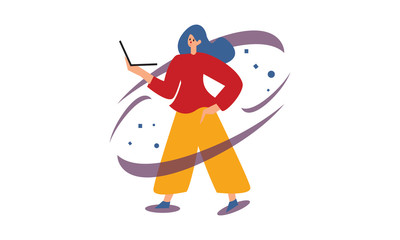 People character surrounded with gadgets flat design concept illustration