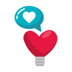 light bulb in shape heart with speech bubble