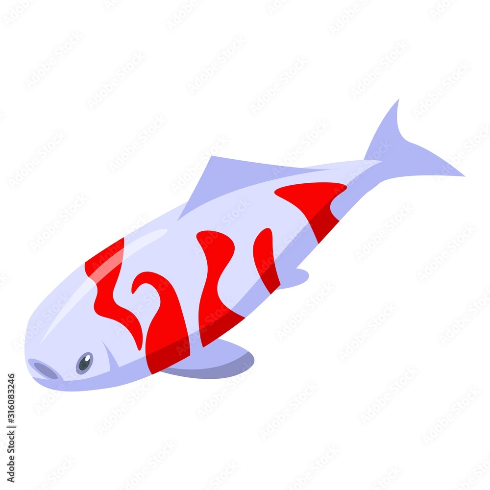 Poster white red koi carp icon. isometric of white red koi carp vector icon for web design isolated on whit
