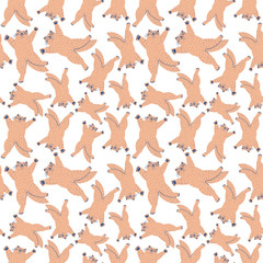 Hand drawn flat cute cats collection. Seamless pattern of kittens with different emotions and poses. Vector illustration for childish decoration clothes, patterns, stickers, cards, fabric, textile