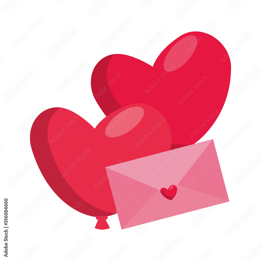 Sticker envelope with balloon helium in heart shape