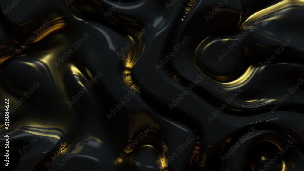 Poster 3d render of glossy surface with organic pattern of displacement. luxury modern background. smooth a