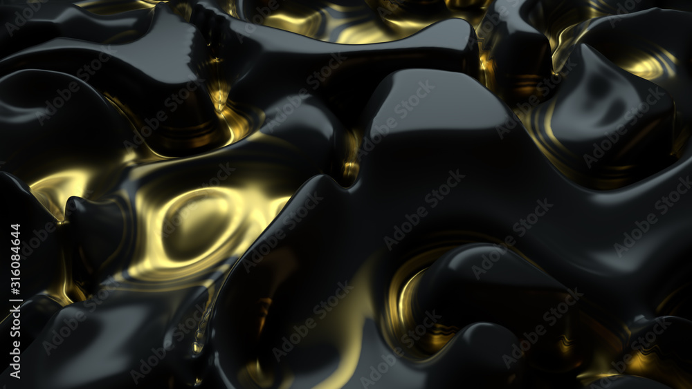 Poster 3d render of glossy surface with organic pattern of displacement. luxury modern background. smooth a