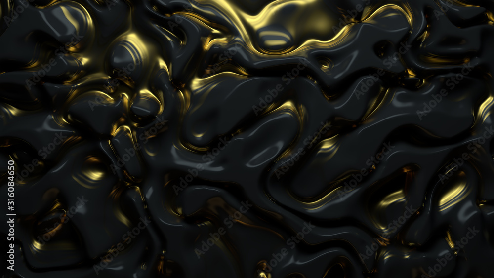 Poster 3d render of glossy surface with organic pattern of displacement. luxury modern background. smooth a