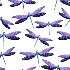 Dragonfly charming seamless pattern. Summer clothes fabric print with damselfly insects. Graphic 