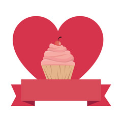 delicious cupcake with heart and ribbon