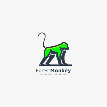 Vector Logo Illustration Forest Monkey Mascot Cartoon